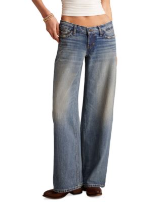Juniors' Cotton Super Low Rise Ultra Wide Jeans