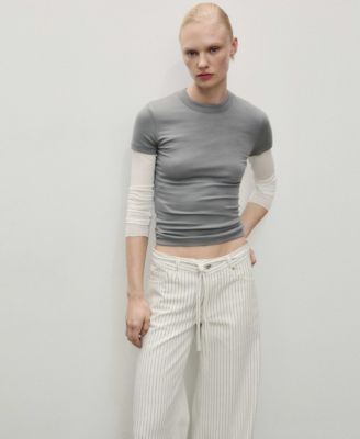 Women's Stripes and Belt Wide Leg Jeans