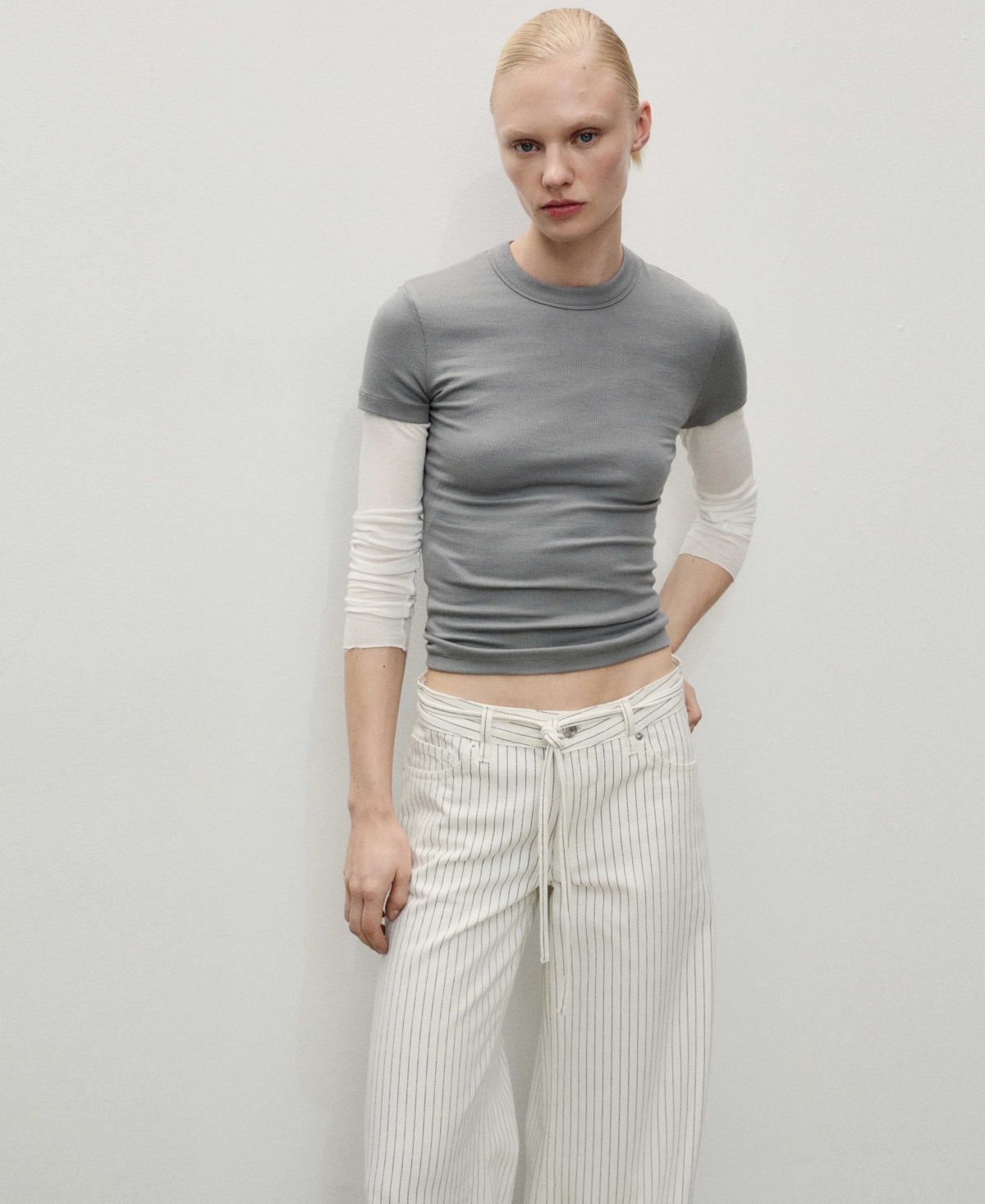 Shop Mango Women's Stripes And Belt Wide Leg Jeans