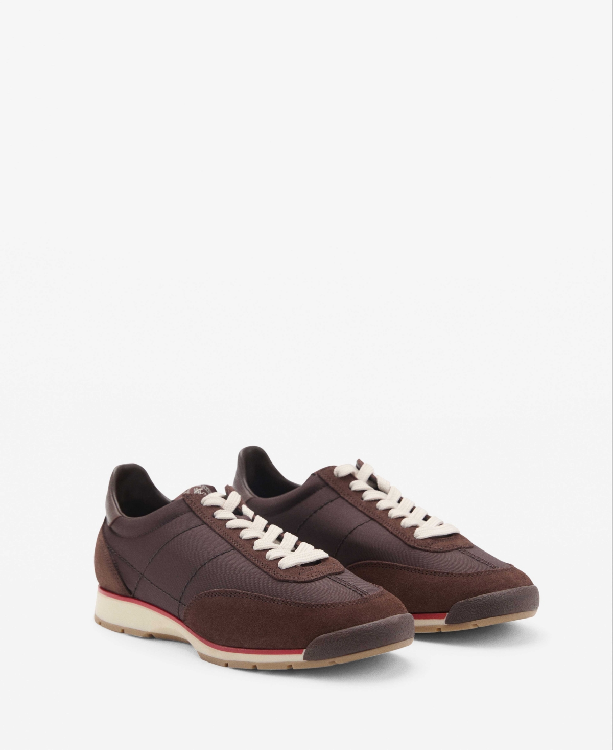 Women's Contrasting Stripe and Suede Panels Sneakers - Chocolate