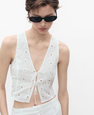 Women's Bows Detail Embroidered Cotton Vest