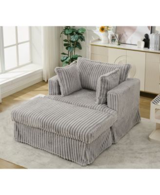 1 piece Light Gray Oversized Corduroy Chaise Lounger with Ottoman