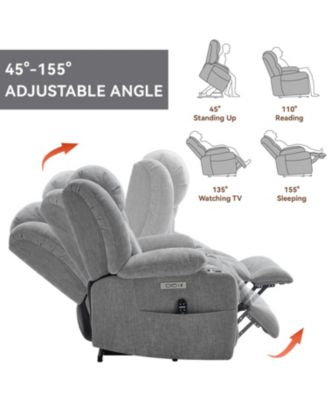 Chenille Power Lift Recliner, Massage & Heat, USB, Cup Holders