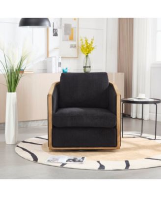Streamdale Corduroy Swivel Barrel Chair for Home & Office (Black)