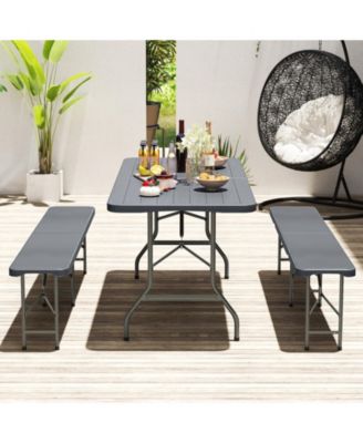 6 Feet Folding Table with Wood Grain HDPE Tabletop and Safe Lock Mechanism