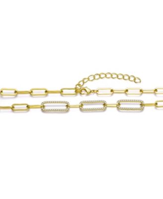 GiGiGirl  Teens/Young Adults 14k Yellow Gold Plated With Cubic Zirconia Elongated Cable Link Chain Necklace