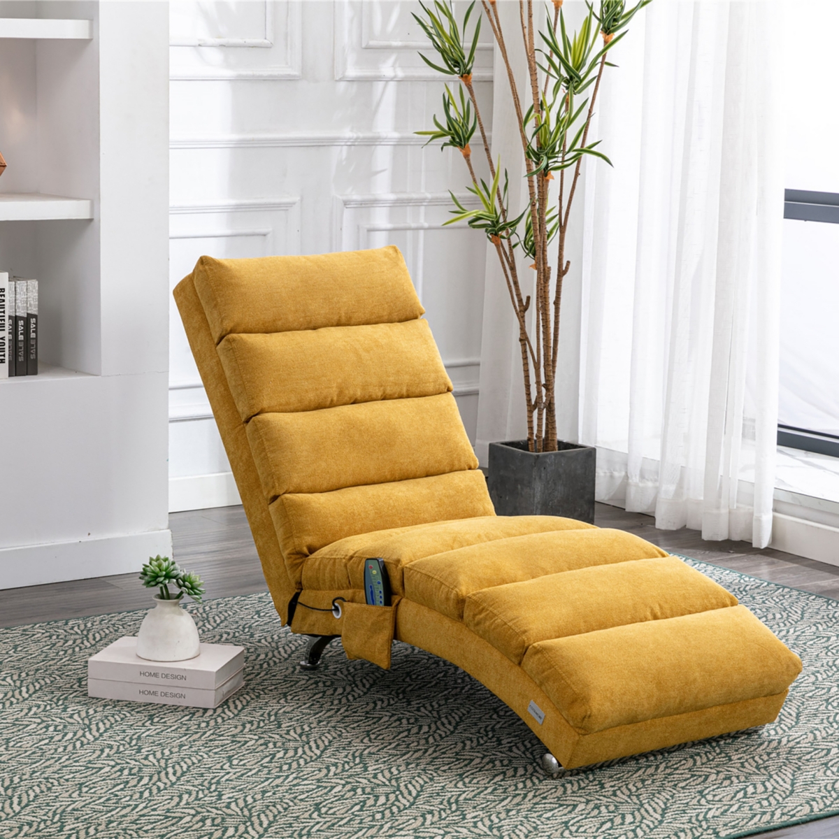 Linen Chaise Lounge Indoor Chair, Modern Long Lounger For Office Or Living Room