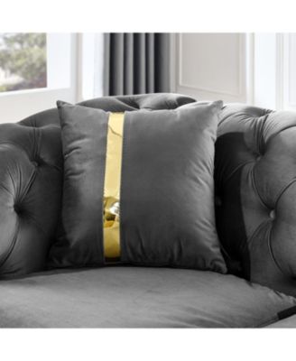 90" Velvet Button Tufted Chesterfield Sofa - Gray