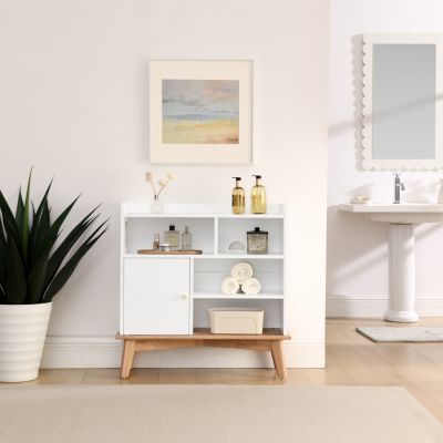 Colorblock Storage Cabinet with Wood Base, Floor Cabinet