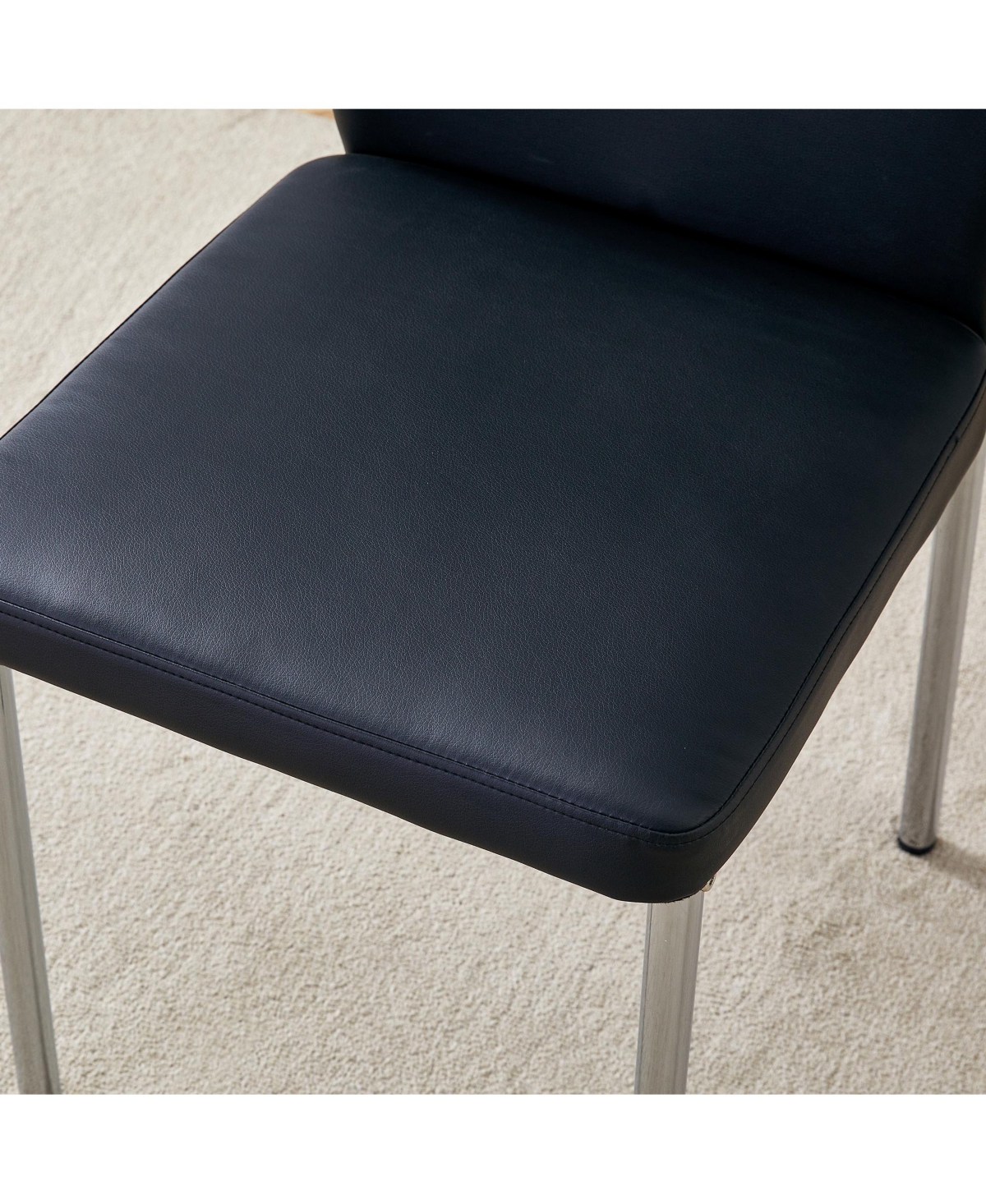 Streamdale Black Pu Dining Chairs - Set of 6, Silver Legs, Stripe Back