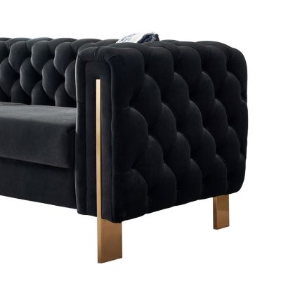 Streamdale Chesterfield Modern Tufted Velvet Living Room Sofa, 84.25"W Couch,Black