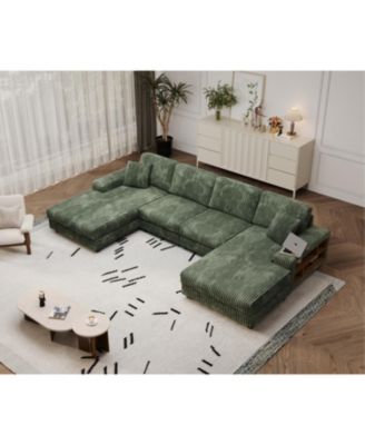 Corduroy U-Shaped Sofa, 4 Seat Sofa Bed, Modern Living Room