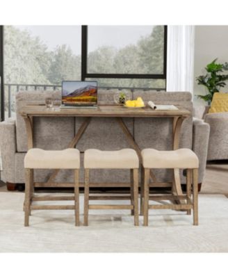 4-Piece Bar Table Set with Power Outlet and 3 Padded Stools