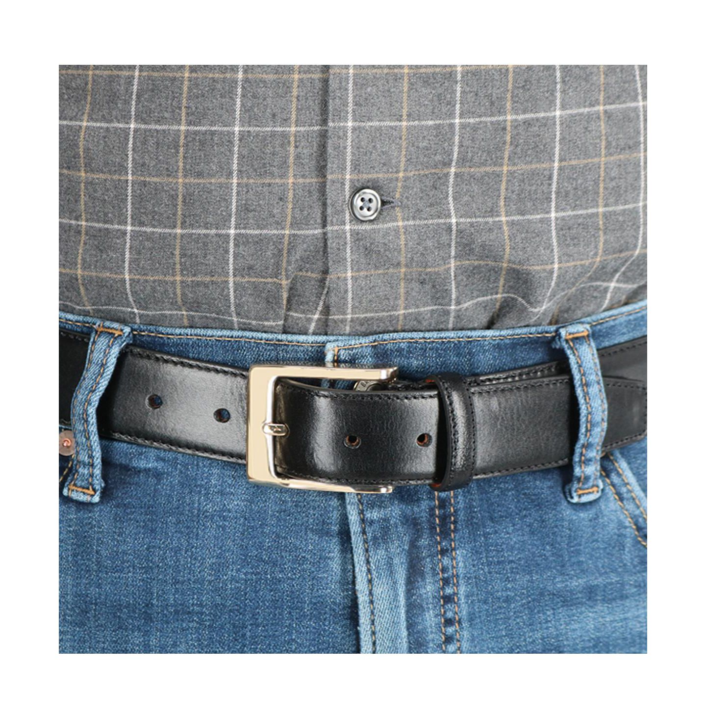 Мужской ремень TRAFALGAR Cornelius 35mm Cortina Leather Dress Belt, цвет: Чёрный — фото 4