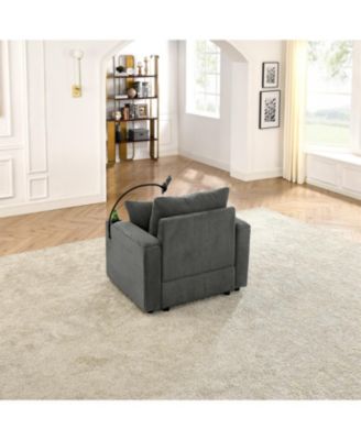 Streamdale Modern Storage Sofa with Ottoman Grey Corduroy Sofa with Device Chargers