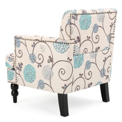 Streamdale Contemporary Club Chair in Blue and Beige Floral Fabric