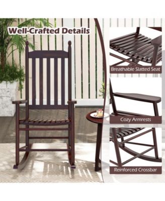 High-Back Acacia Wood Outdoor Rocking Chair with Solid Rocking Base