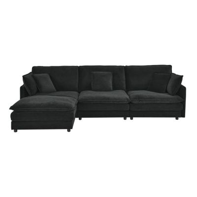 Streamdale Modern L-Shaped Sectional Sofa with Ottoman, 4-Seat Couch (Black