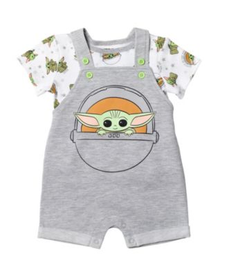 Baby Boys Yoda Short Overalls, French Terry T-Shirt and Bucket Sun Hat 3 Piece Outfit Set