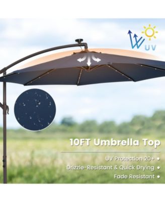10 Feet Cantilever Umbrella with 32 LED Lights and Solar Panel Batteries
