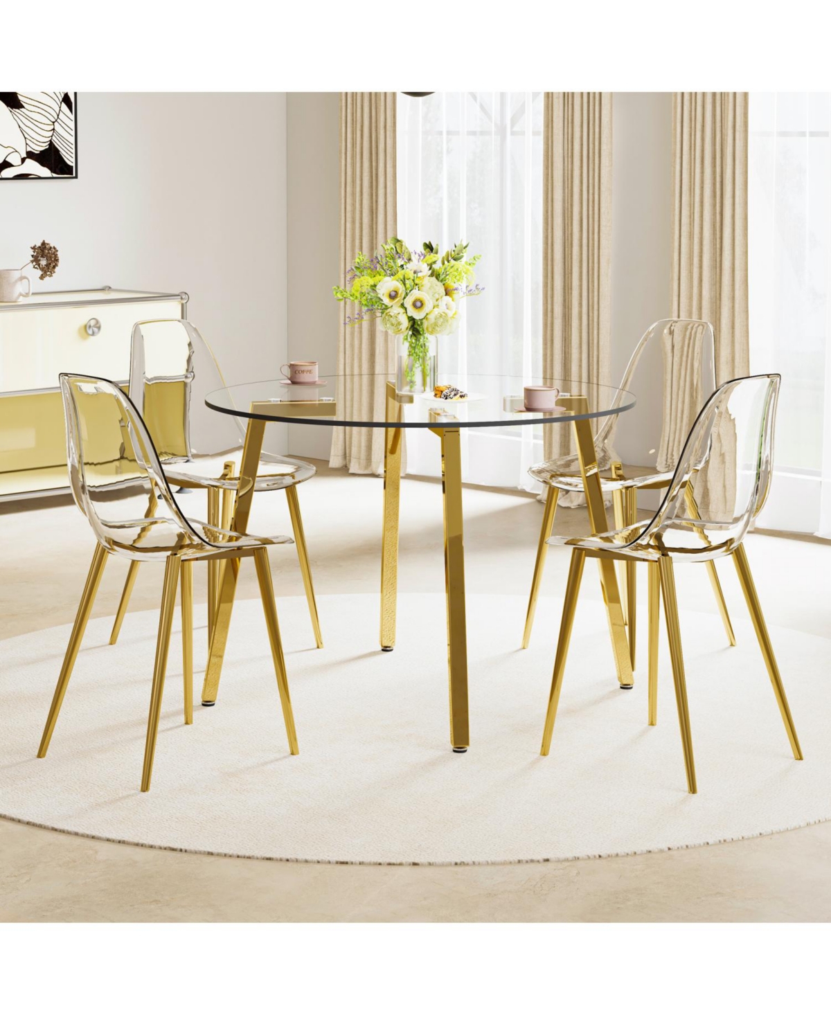 Streamdale Glass Table & Gold Leg Chairs