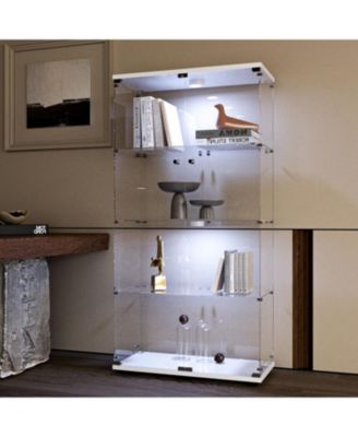 Streamdale White Tempered Glass Cabinet w/ Lights, Locks & Adjustable Feet