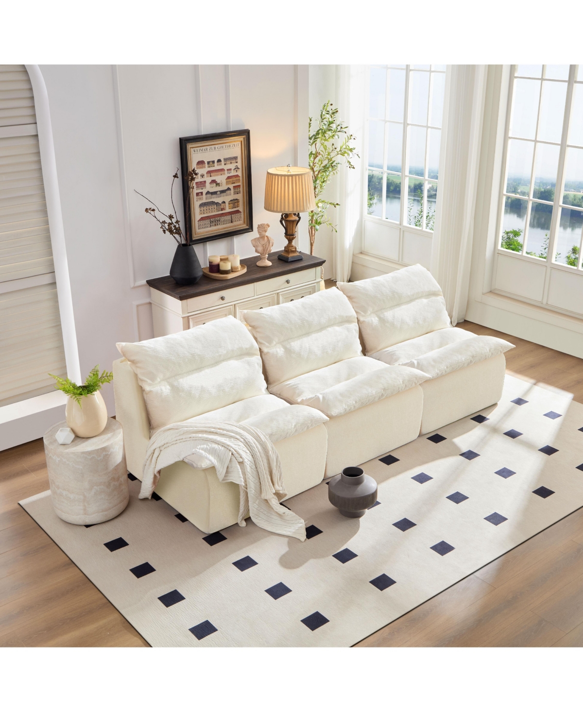 Armless Floor Chair with Backrest, Single Sofa Lounger, Living Room, Bedroom, Office