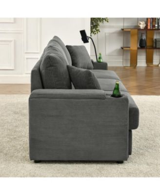 Modern U-Shaped Sofa with Ottomans & Storage Grey Corduroy