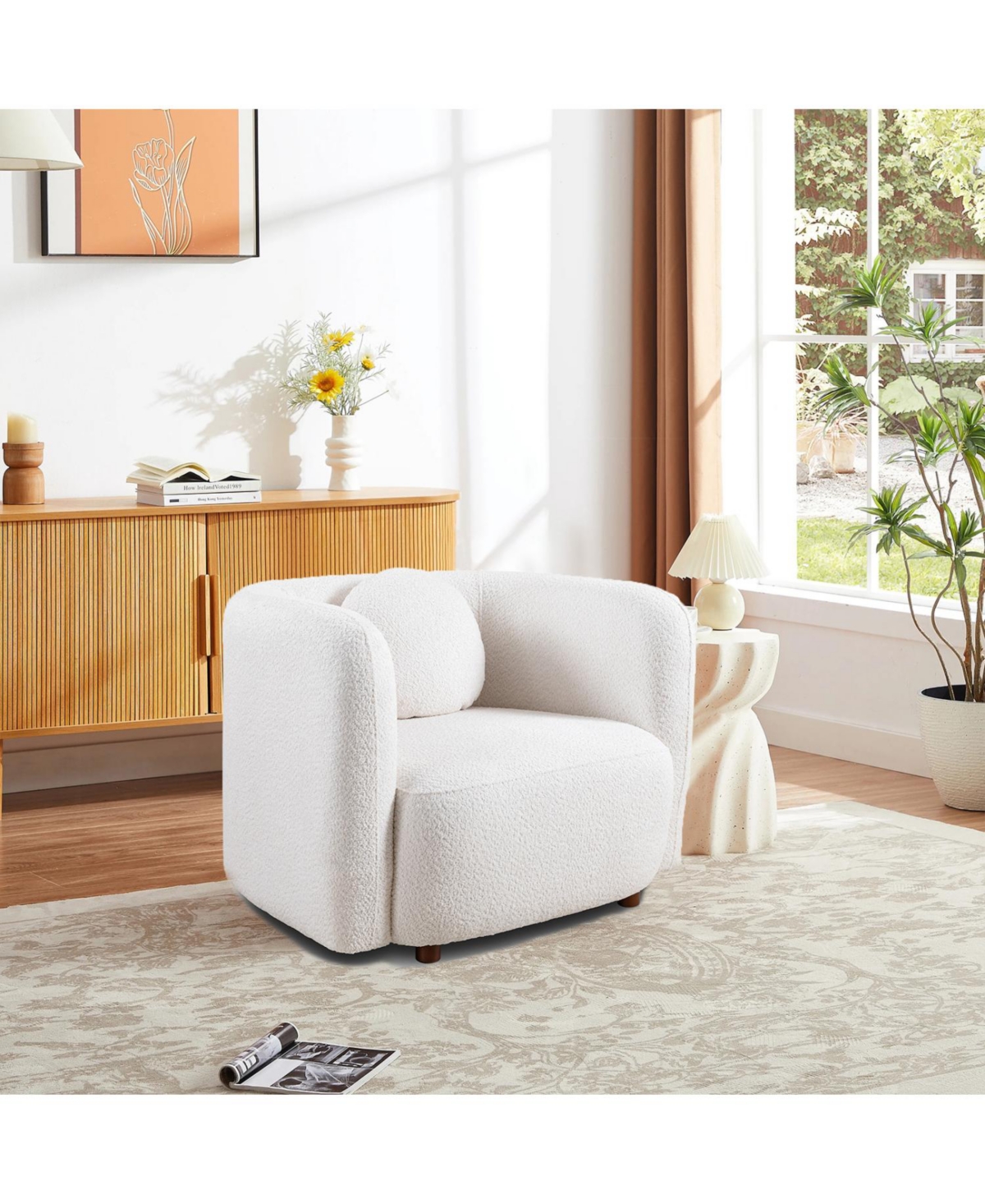 Streamdale Boucle Fabric Accent Sofa Chair, Japandi Style Armchair