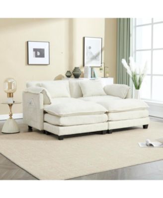 Luxurious Chenille Sofa with Detachable Armrests