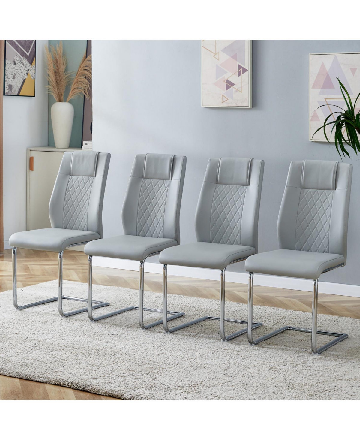 Modern Faux Leather Dining Chairs with Metal Legs Set of 8