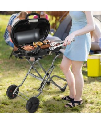 15000 BTU Portable Propane BBQ Grill with Wheels and Side Shelf