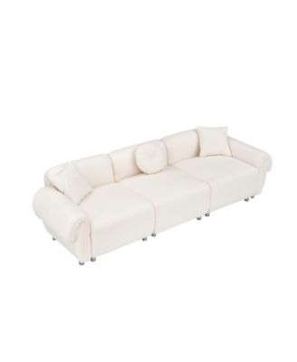 Streamdale Beige Teddy Velvet Sofa with 3 Pillows