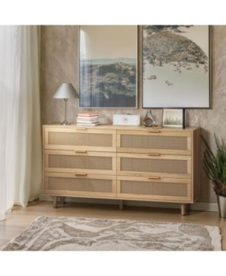 51.18" 6-Drawers Rattan Storage Cabinet Rattan Drawer, for Bedroom, Living Room, Natural (Same SKU:W75784346)
