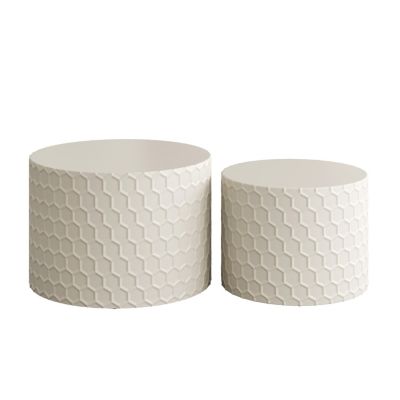 Streamdale Minimalist Nesting Coffee Table Set, Honeycomb Design (Beige)