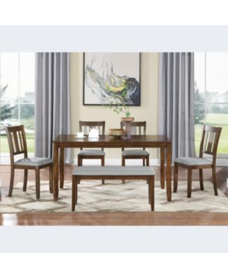 6-Piece Walnut Dining Set Table, 4 Chairs & Bench
