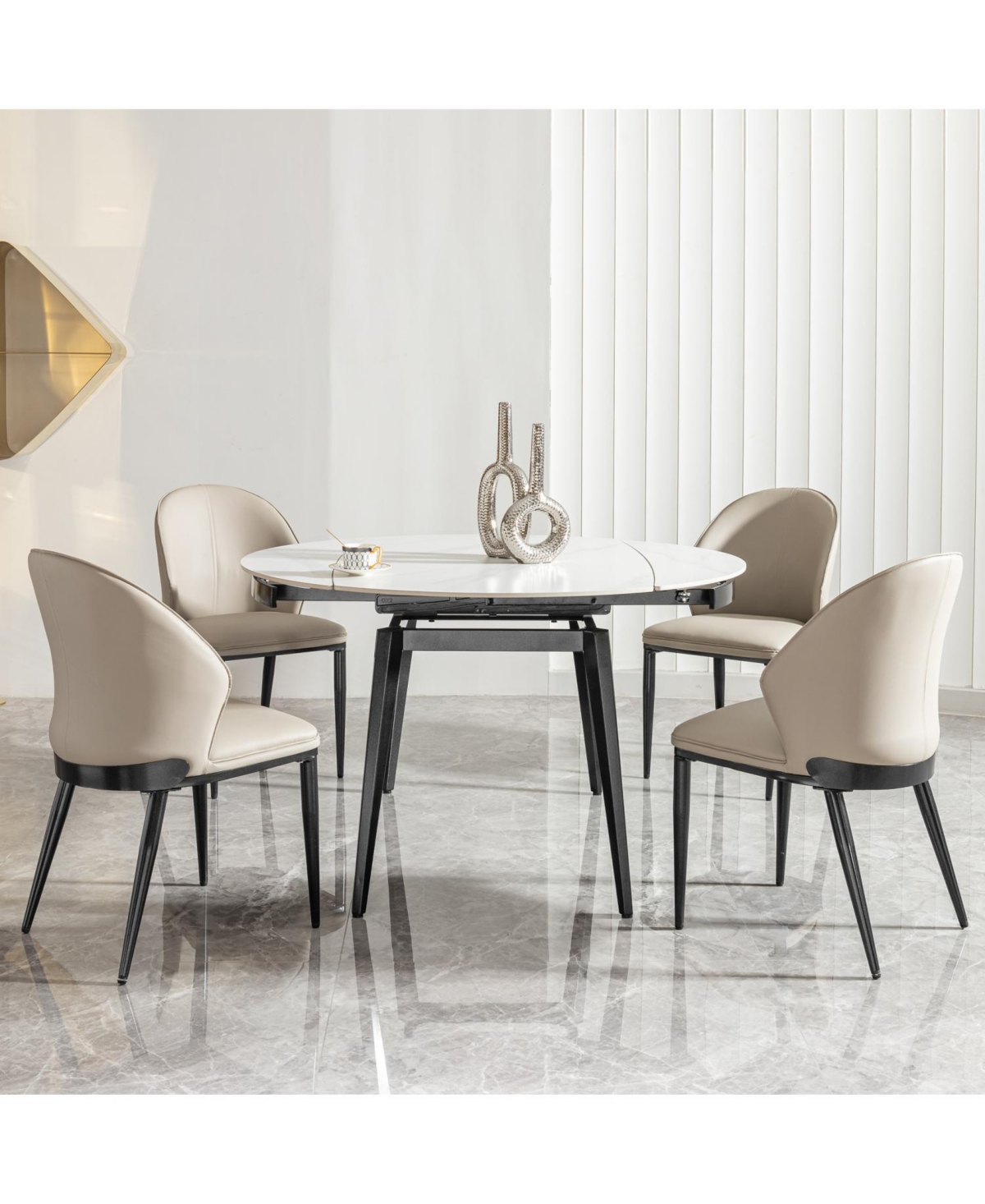 Streamdale 33.5" to 51.2" Extendable Sintered Stone Material Round White Dining Table