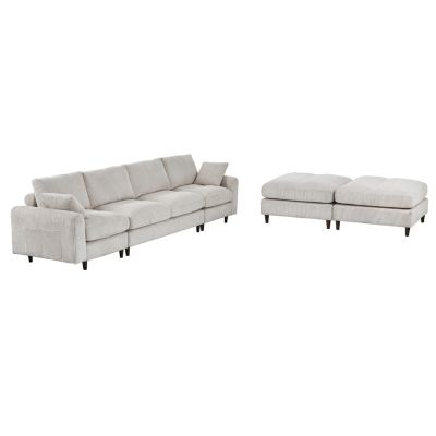Streamdale Modern Corduroy Sectional Sofa with Footstool (White, 6-Seat)