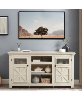 Farmhouse TV Stand, 60" Modern Entertainment Console with 2 Doors, White
