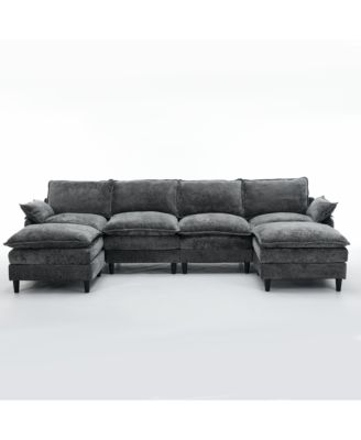 Modular U-Shaped Chenille Sofa Couch, 6-Seater with Ottoman, Dark Gray