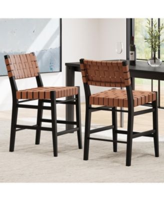 24" Classic PU Counter Stools (Set of 2), Rubberwood Frame