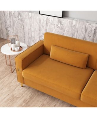 Streamdale Gold Accented Velvet Sofa - 3-Seat Couch for Living Room and Office