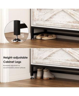 Farmhouse Shoe Cabinet with Flip Drawers, Adjustable Slots, and Open Shelves for Entryway or Balcony