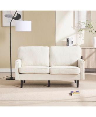  Mid Century Modern Loveseat with USB, Removable Covers (Beige)