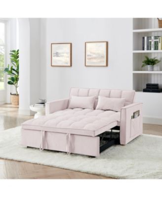 54.33 inch Wood versatile foldable sofa bed in 3 lengths, modern sofa velvet pull-out bed, adjustable back