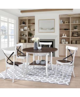 Elegant Round Dining Set with Antique White Base and Rich Walnut Top