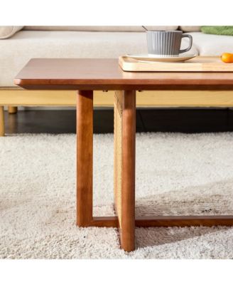 Streamdale Chinese Style Rectangle Rattan Coffee Table, Walnut Color