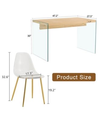 Contemporary Wood Table and Chair Set Textured MDF Table with Tempered Glass Legs and 4 Acrylic Chairs on Gold Bases