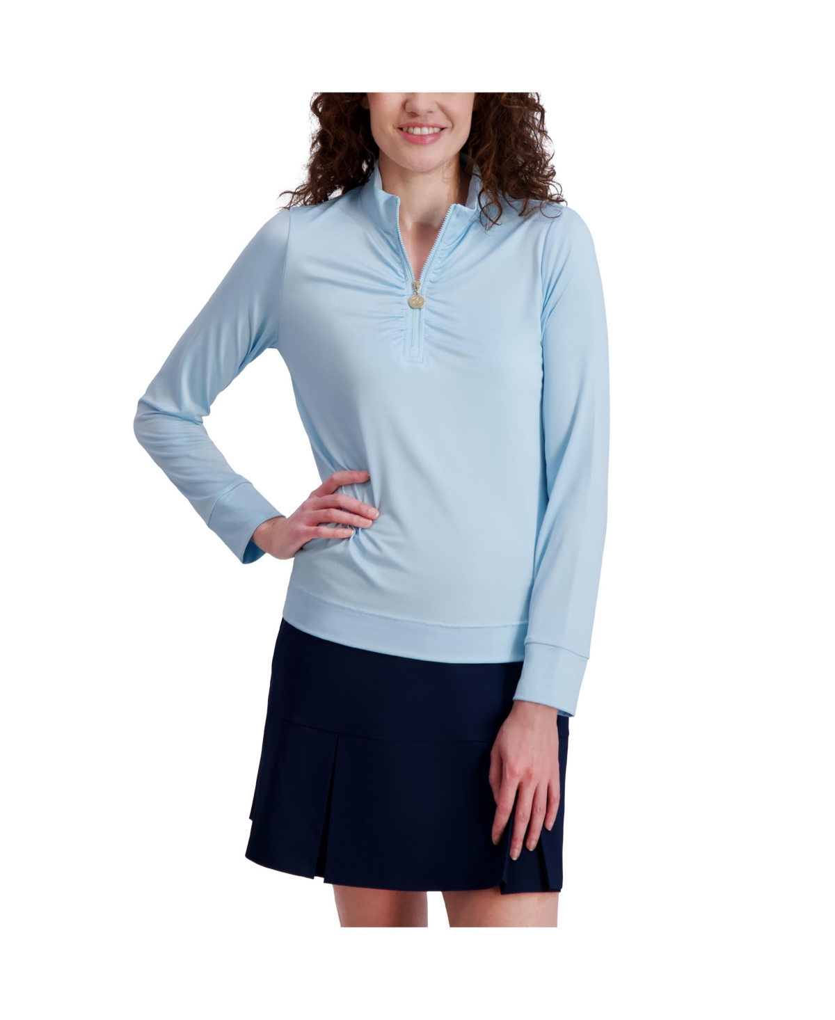 Women's Ruched Front Quarter Zip Pullover - Green mist