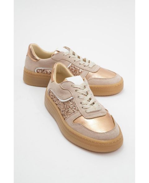 Женские кроссовки Forever & Always Shoes Felipe Glitter Leather (Women), цвет: Бежевый кожаный